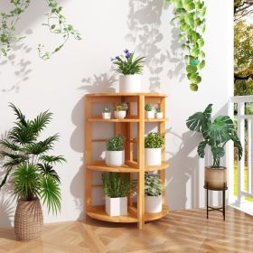 Backyard Planters 4-Tier Wooden Corner Plant Display Rack