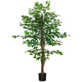 HOMCOM 5ft Artificial Ficus with Pot, Indoor Outdoor Fake Plant for Home Office Living Room DÃ©cor