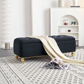 47.24''W Storage Ottoman,Upholstered Velvet Fabric Storage Ottoman with Safety Hinge, gold decoration strip and gold embroidery Footstool
