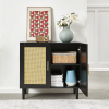 Side panel buffet cabinet with natural rattan door, rattan storage cabinet with adjustable shelves, side panel and buffet with storage space