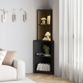 FCH 4-layer L-shaped corner display rack particle board 40*40*165cm black with LED light and power strip