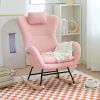 Teddy Rocking Chair-Pink Upholstered Glider with Pocket & Headrest