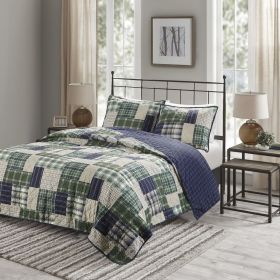 Bedding Quilt Set Full/Queen Green Reversible Printed 3-Piece