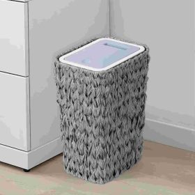 Bathroom Small Trash Can with Lid,2.6 Gallon Small Rattan Garbage Can with Press Top Lid,Double-Deck Slim Wicker Wastebasket Trash Can for Bathroom