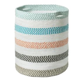 Recycled Cotton Laundry Basket Multicolor Melange Woven Rope Blanket Storage Basket Toys Towels Laundry and Living Room Organization 15x15x17.7 inch E