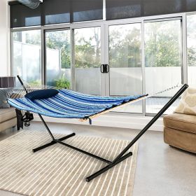 Freestanding Cotton Hammock with Pillow & Cup Holder-Indoor/Outdoor