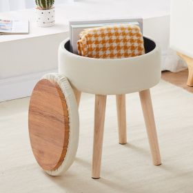 Storage Ottoman Linen Round Vanity Stool Tray Top Modern Foot Stool with Wood Legs Multifunctional Upholstered Foot Ottoman Rest for Living Room