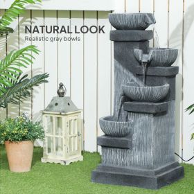 33.5" Water Fountain, 4-Tier Resin Cascading Bowls Outdoor Waterfall Fountain with LED Lights, Pump
