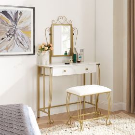 Vanity Table Set with Mirror & Stool,White Makeup Dressing Desk with Drawers for Girls,Women,Bedroom,Gift