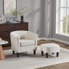 Velvet Accent Chair with Ottoman, Modern Barrel Chair Armchair for Living Room, Bedroom, White