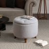 Round Ottoman storage stool with Cover Lid,Decorate the living room and bedroom with round teddy fleece storage Ottoman (Grey)