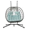 2 Persons Egg Chair with Stand Indoor Outdoor Swing Chair Patio Wicker Hanging Egg Chair Hanging Basket Chair with Stand for Bedroom Living Room Balco