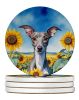 Italian Greyhound in Sunflowers Large Sandstone Coasters Pack of 4 Absorbent Round Coasters Decor Gifts for Men or Women, 4 in, Multicolor