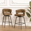 28" Technical Leather Woven Bar Stool Set of 2,Black legs Barstools No Adjustable Kitchen Island Chairs