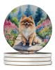 Pomeranian Spring Path Large Sandstone Coasters Pack of 4 Absorbent Round Coasters Decor Gifts for Men or Women, 4 in, Multicolor