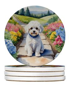 Maltipoo Spring Path Large Sandstone Coasters Pack of 4 Absorbent Round Coasters Decor Gifts for Men or Women, 4 in, Multicolor