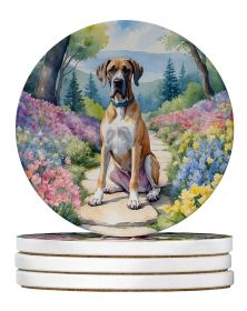 Great Dane Spring Path Large Sandstone Coasters Pack of 4 Absorbent Round Coasters Decor Gifts for Men or Women, 4 in, Multicolor