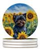 Affenpinscher in Sunflowers Large Sandstone Coasters Pack of 4 Absorbent Round Coasters Decor Gifts for Men or Women, 4 in, Multicolor