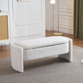 Elegant Long - shaped Storage Ottoman Bench of boucle material with Simple and Grand Design, White