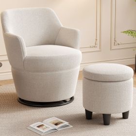 360Â°Swivel Accent Chair with Ottoman, Lounge Sofa with Nail Trim, Living Room Chairs, Bedroom Chair, Vanity Chair, Nursery Glider