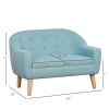 Qaba 2-Seat Kids Sofa, Blue Linen Fabric and Wood Frame, Durable Toddler Couch for Ages 3-6