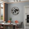 36 Inch Large Black Metal Wall Clock, Modern Silent World Map Wall Clock with Vintage Gold Arabic Numeral, Decorative for Living Room, Entryway