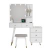 FCH Pitted Particle Board With Triamine Coating, Solid Wood Legs With Copper Sheath Decoration, 5 Drawers, 2-Layer Shelf, Mirror Cabinet With Strips