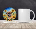 Brussels Griffon in Sunflowers Large Sandstone Coasters Pack of 4 Absorbent Round Coasters Decor Gifts for Men or Women, 4 in, Multicolor