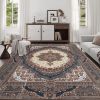 Area Rug 8x10 Vintage Bohemia Large Persian Non-slip Washable Rug For Living Room Kitchen Bedroom Living Room Flower Design Reddish Brown