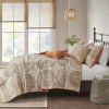 Bedding Quilt Set Full/Queen Orange  Reversible 6-Piece with Throw Pillows