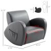 Qaba Grey Toddler Rocking Chair with Pocket PU Leather Kids Rocker for Nursery Playroom Durable Armchair