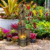 Rustic 3-Tier Log Fountain with Birdhouse & LED Lights