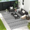 Outsunny Portable Patio Mat Reversible Gray & Cream White Boho Outdoor Rug 9x18 with Carry Bag for RV Camping