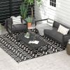 Outsunny Portable Outdoor Rug Reversible Carpet for RV Camping Black White Clover with Carry Bag 8 x 10