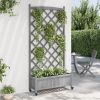 Planter with Trellis and Wheels Gray Solid Wood Fir
