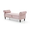 63&quot; Velvet Multifunctional Storage Rectangular Sofa Stool Buttons Tufted Nailhead Trimmed Solid Wood Legs with 1 Pillow; Light Pink