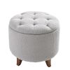 Round Ottoman storage stool with Cover Lid,Decorate the living room and bedroom with round teddy fleece storage Ottoman (Grey)