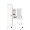 Makeup Vanity Table and Slim Armoire Wardrobe Set, Dressing Table with LED Mirror and Power Outlets and 2 Drawers