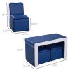 Qaba Blue Kids Sofa 2-in-1 Table Chair Set Convertible Couch with Storage Box for Playroom Soft and Sturdy