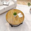 Modern Round Coffee Table Wooden Carving Pattern Coffee Table with Metal Legs for Living Room Reception Room Office ,Black