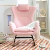 Teddy Rocking Chair-Pink Upholstered Glider with Pocket & Headrest