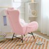 Teddy Rocking Chair-Pink Upholstered Glider with Pocket & Headrest