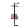 Bracketed Wall Shelf-Industrial Pipe Wall Shelf- 2-and 3-Tier Wood Kitchen Rack with Hooks