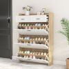 1250 White +Oak Color shoe cabinet with 3 doors 2 drawers,PVC door with shape ,large space for storage