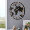 36 Inch Extra Giant Large Black Metal Wall Clock, Modern Silent World Map Wall Clock with Vintage Gold Roman Numeral, Decorative for Living Room