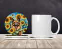 Belgian Tervuren in Sunflowers Large Sandstone Coasters Pack of 4 Absorbent Round Coasters Decor Gifts for Men or Women, 4 in, Multicolor