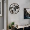 36 Inch Extra Giant Large Black Metal Wall Clock, Modern Silent World Map Wall Clock with Vintage Gold Roman Numeral, Decorative for Living Room