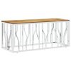 Coffee Table Silver Stainless Steel and Solid Wood Acacia