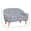Qaba Kids Sofa Gray 2-Seat Comfortable Linen Fabric Wooden Frame Child Couch for Ages 3-6 Playroom Furniture