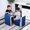 Qaba Blue Kids Sofa 2-in-1 Table Chair Set Convertible Couch with Storage Box for Playroom Soft and Sturdy